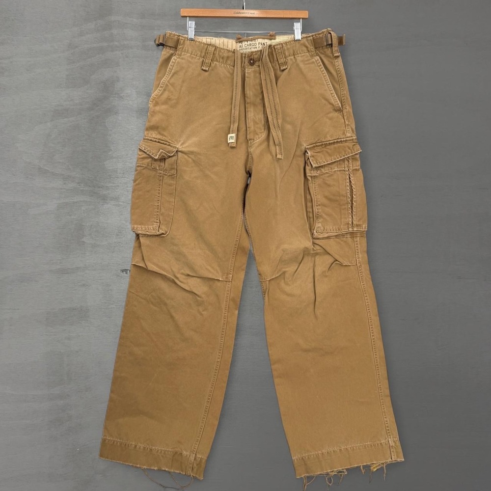 Vintage Abercrombie & Fitch Twill Cargo Pants Tan Wide Leg Baggy Utility 36 x 33
